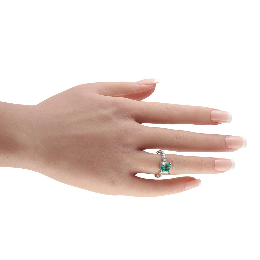 18K White Gold 0.70ct Diamond and Emerald Ring