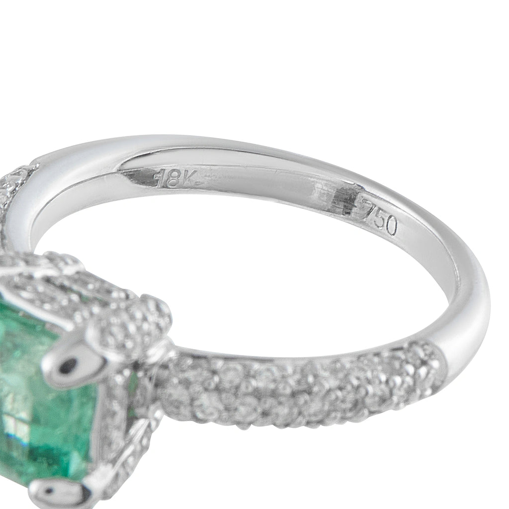 18K White Gold 0.70ct Diamond and Emerald Ring