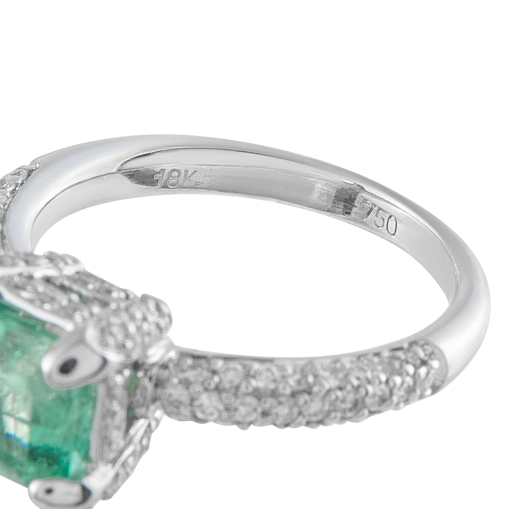 18K White Gold 0.70ct Diamond and Emerald Ring