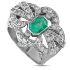 Vintage 18K White Gold 0.84ct Diamond and Emerald Ring