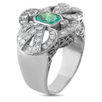 Vintage 18K White Gold 0.84ct Diamond and Emerald Ring