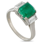 18K White Gold 0.50ct Diamond and Emerald Ring
