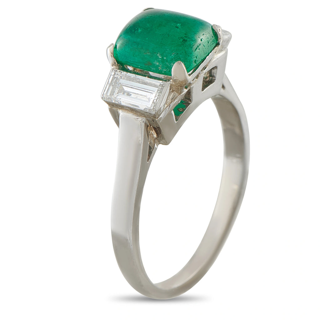 18K White Gold 0.50ct Diamond and Emerald Ring