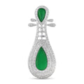 Teardrop jade and diamond brooch in 18k white gold, green cabochon settings