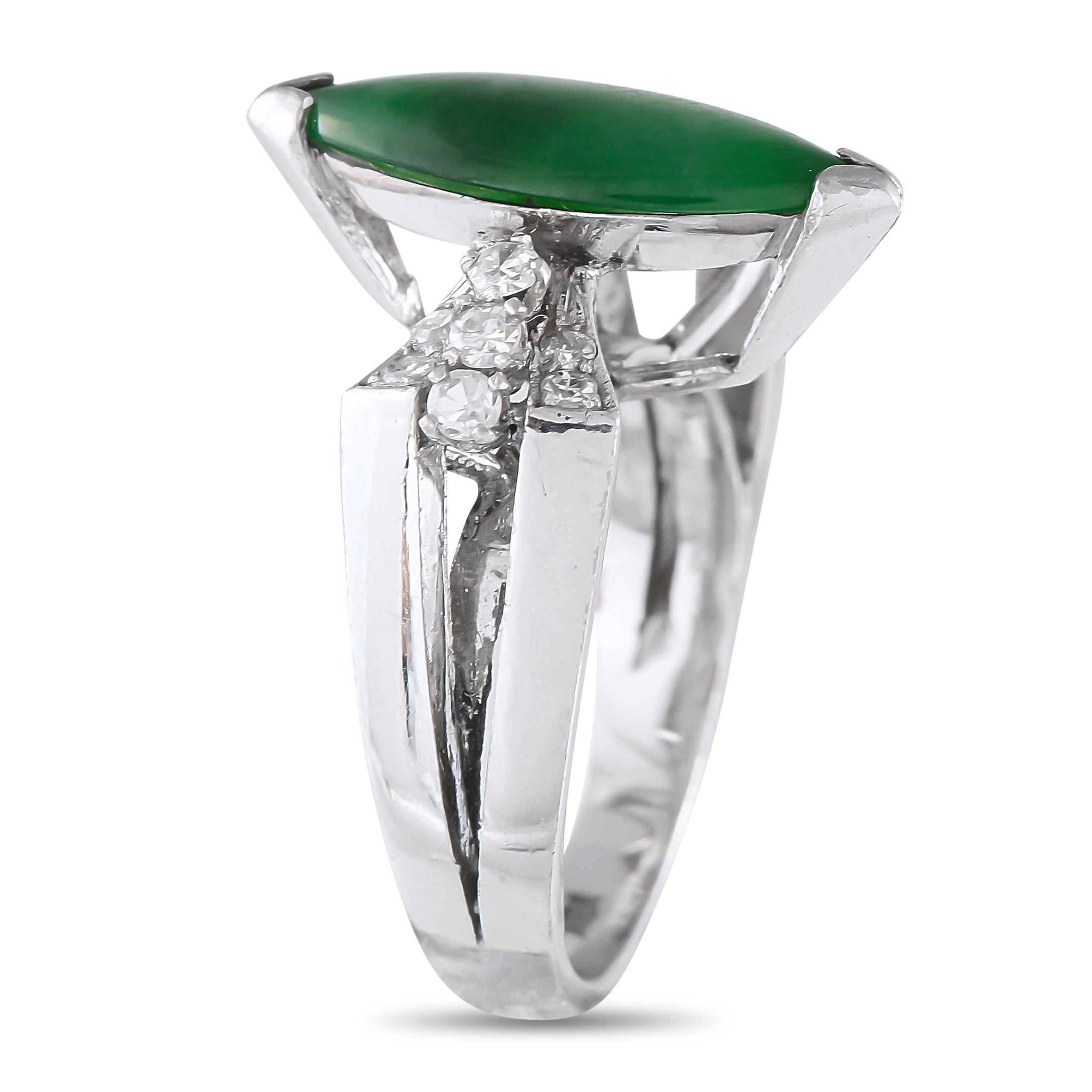 Exclusive 18K White Gold 0.26ct Diamond and Jade Ring