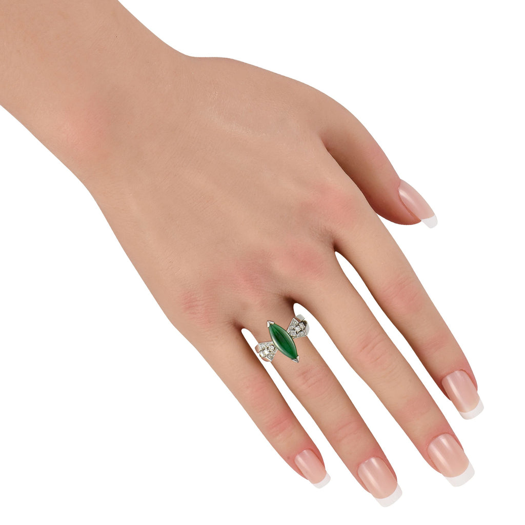 Exclusive 18K White Gold 0.26ct Diamond and Jade Ring
