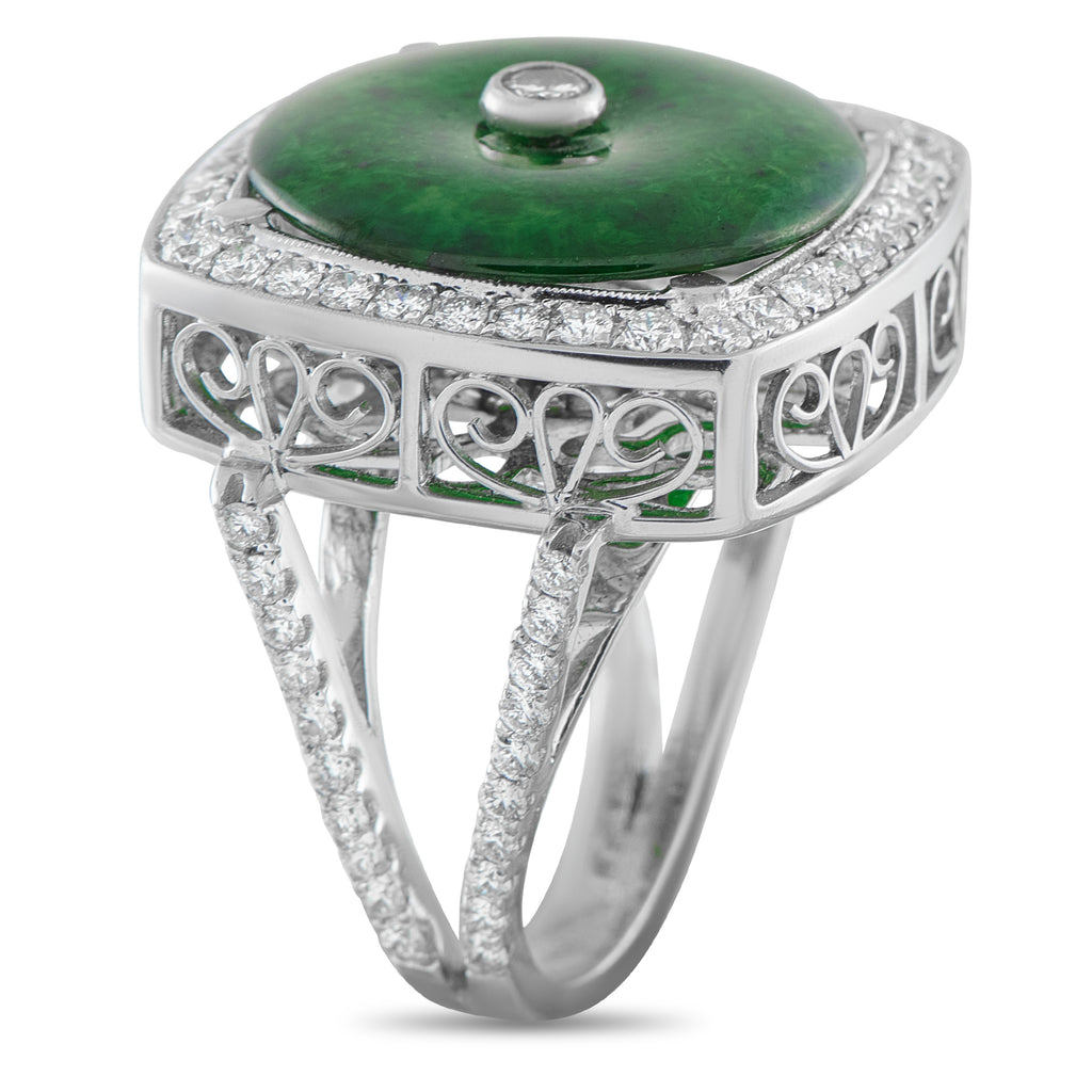 18K White Gold 1.25ct Diamond and Jade Ring