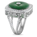 18K White Gold 1.25ct Diamond and Jade Ring