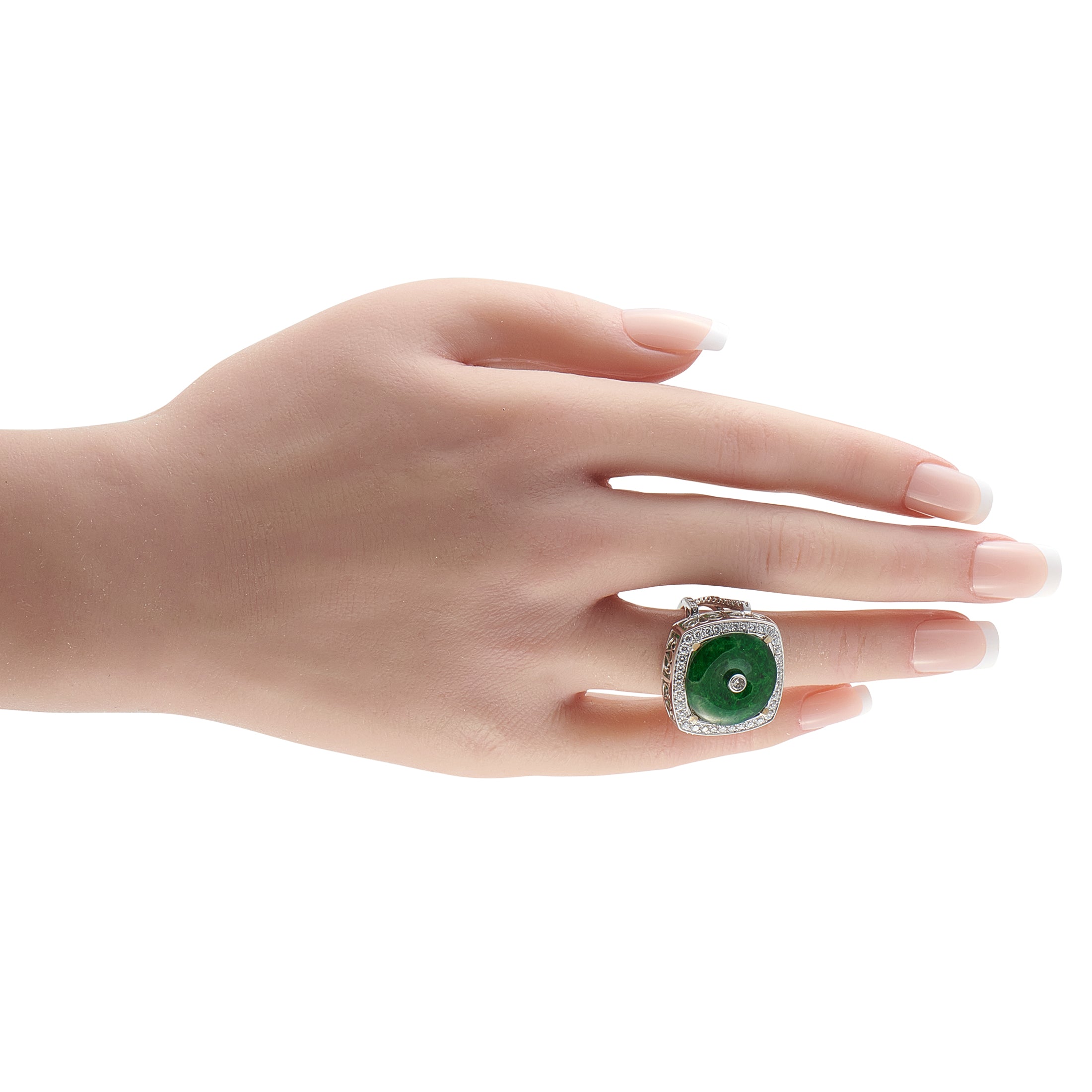 18K White Gold 1.25ct Diamond and Jade Ring