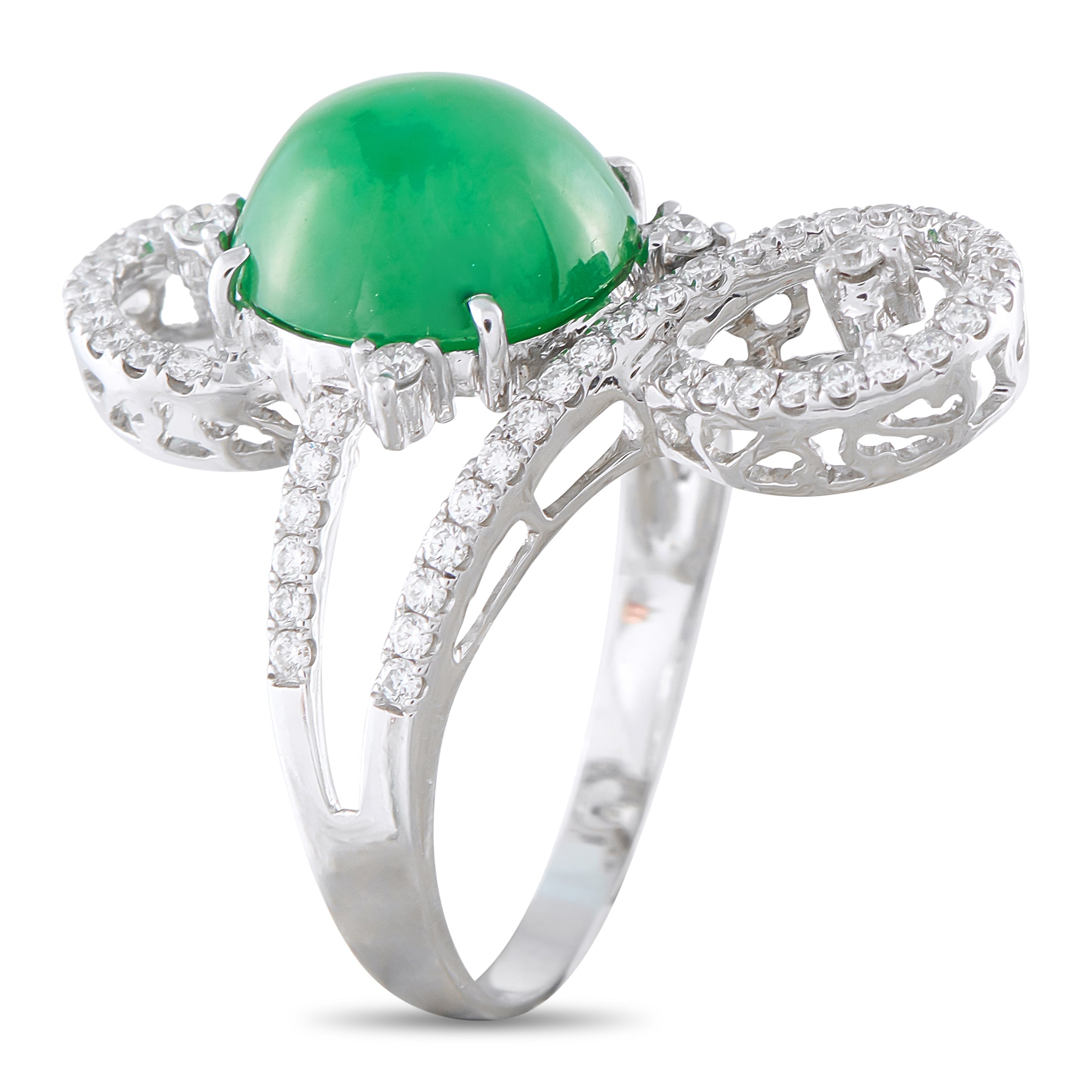 18K White Gold 1.0ct Diamond and Jade Ring