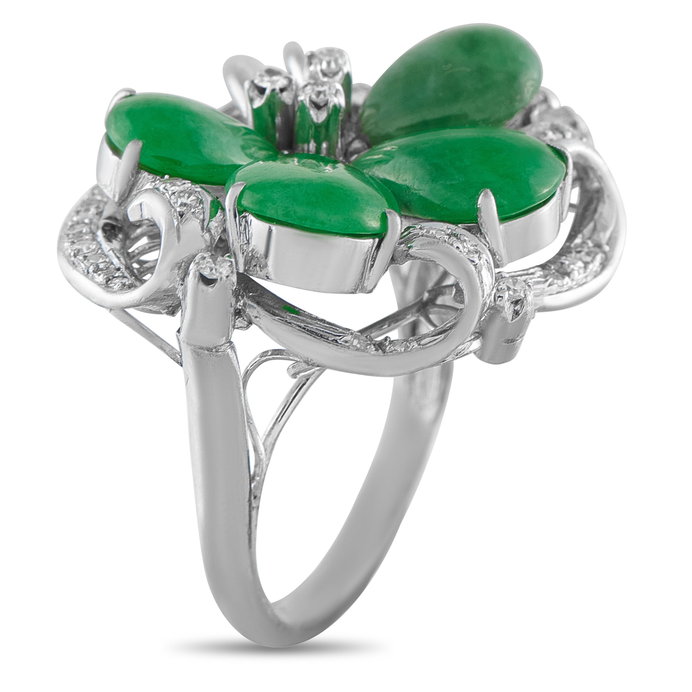 18K White Gold 0.35ct Diamond and Jade Ring