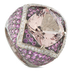 18K White Gold 0.48ct Diamond, Morganite, and Pink Sapphire Ring