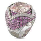 18K White Gold 0.48ct Diamond, Morganite, and Pink Sapphire Ring