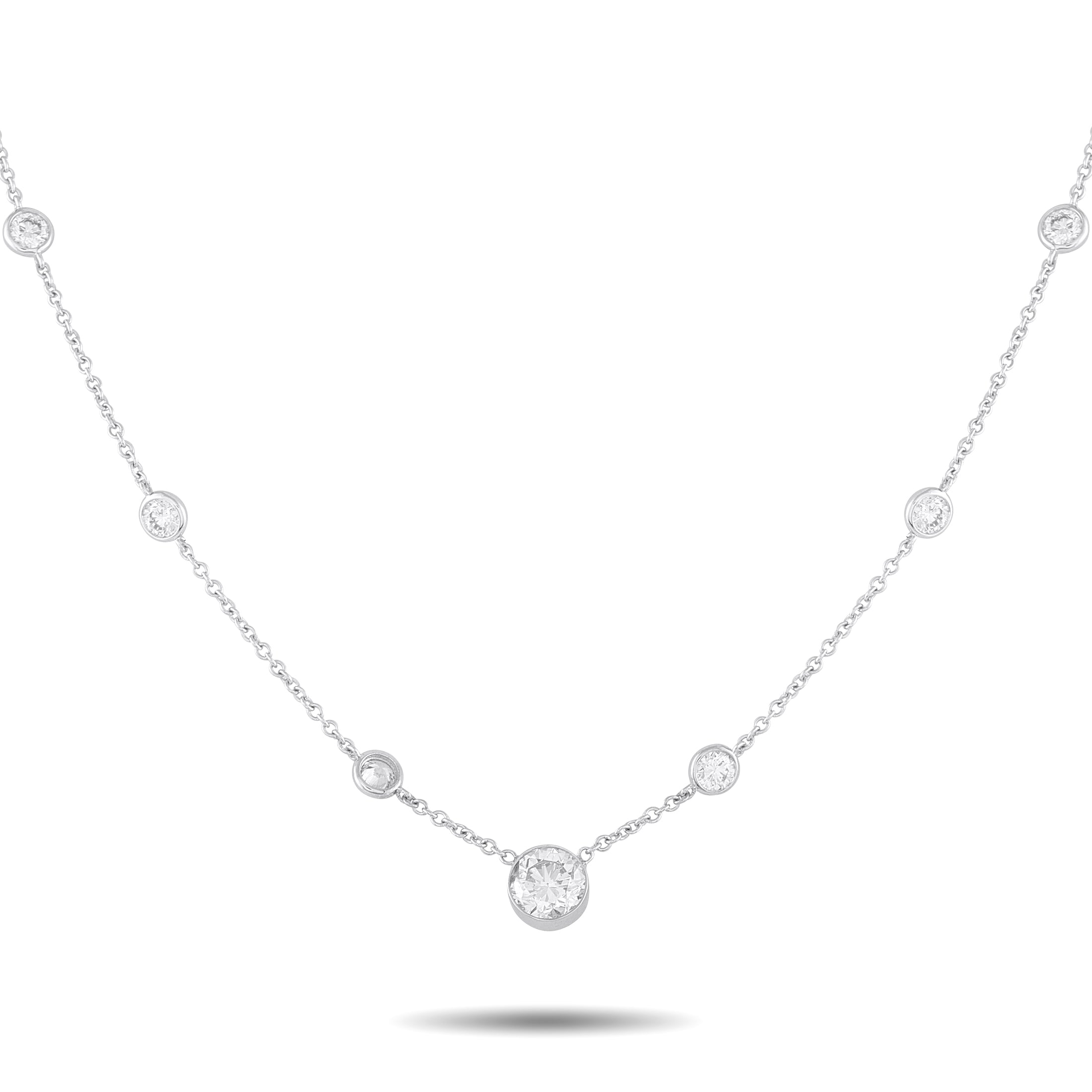 Exclusive 18K White Gold 3.50ct Diamond Station Necklace – Bezel-set Diamonds make this elegant 18K White Gold necklace a stu