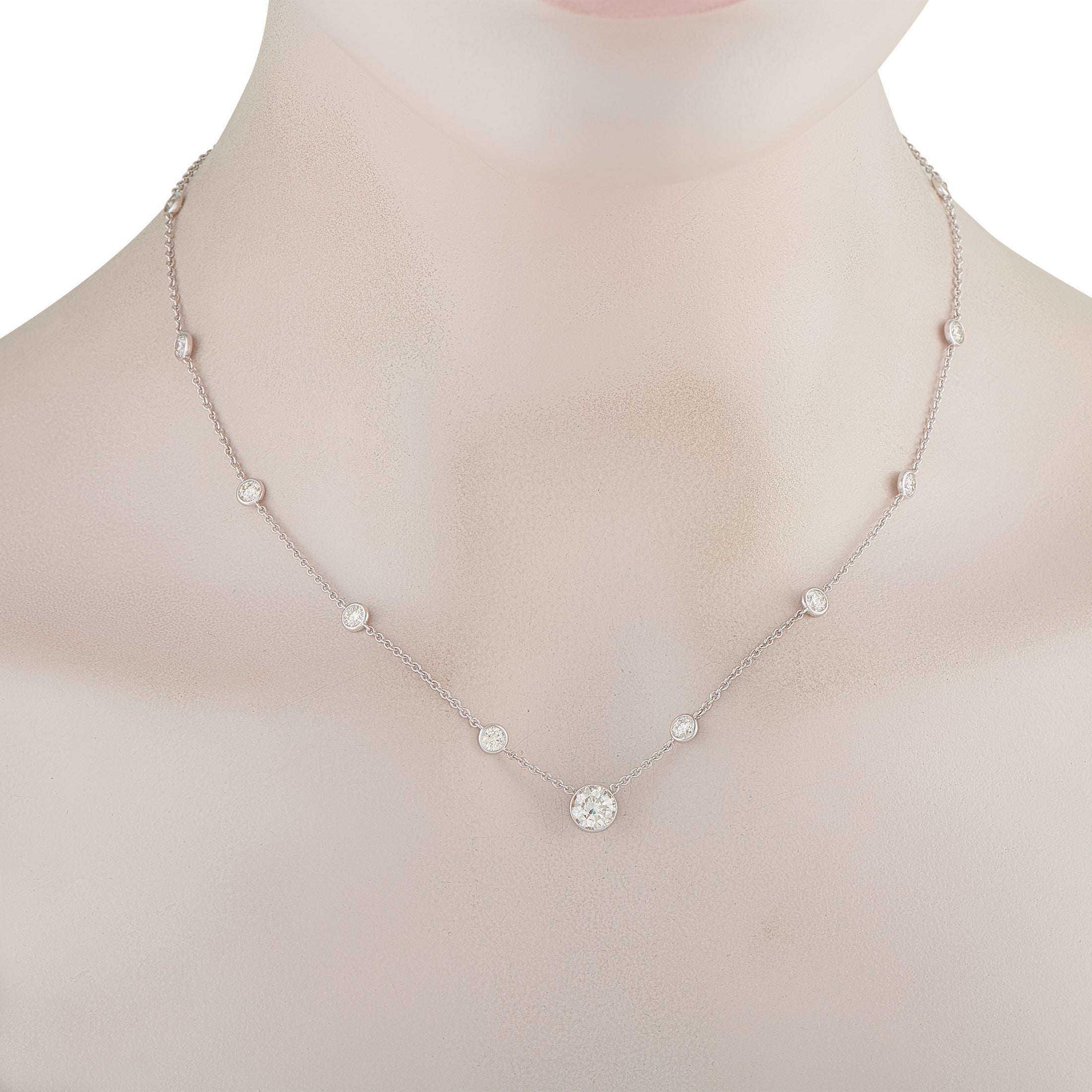 Exclusive 18K White Gold 3.50ct Diamond Station Necklace