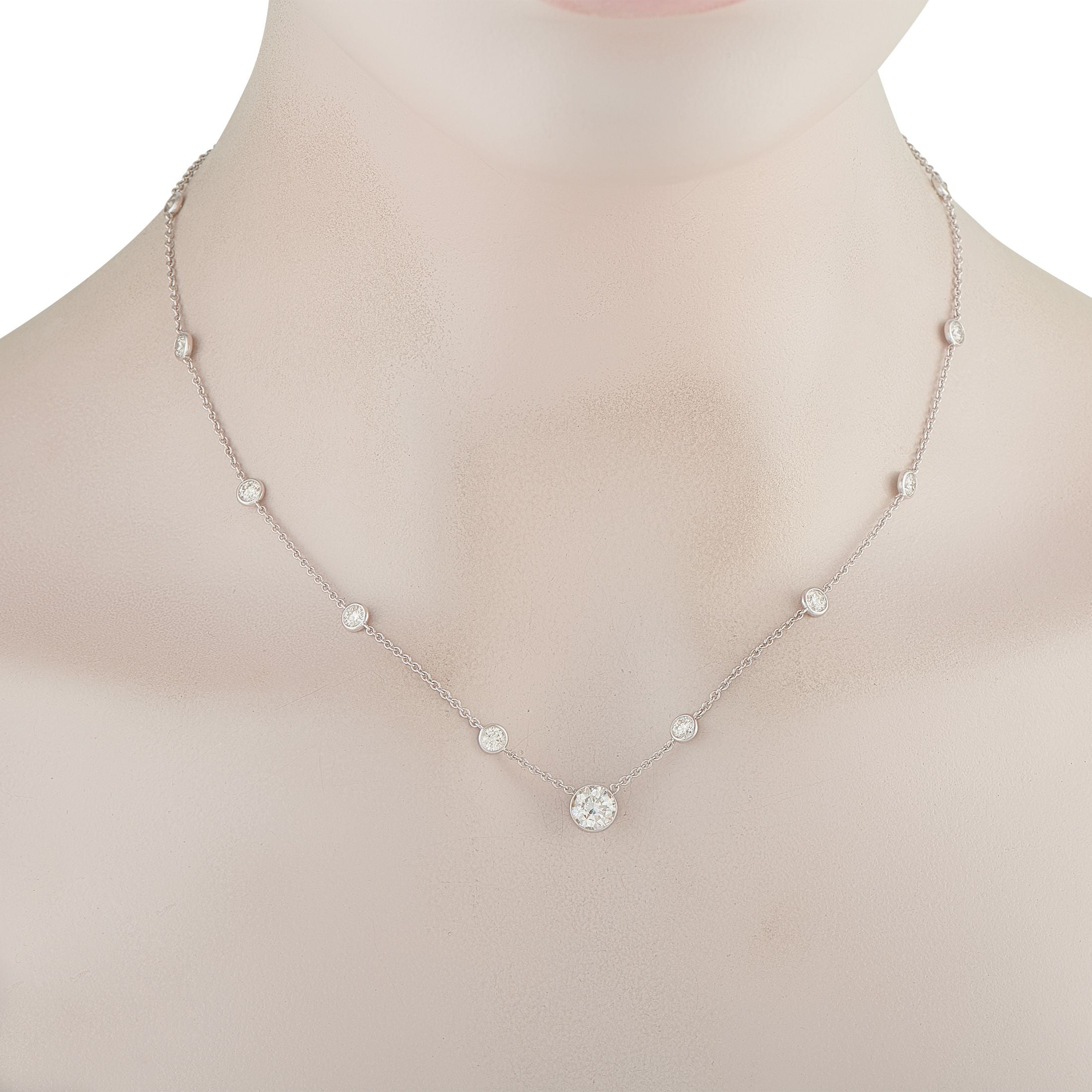 Exclusive 18K White Gold 3.50ct Diamond Station Necklace