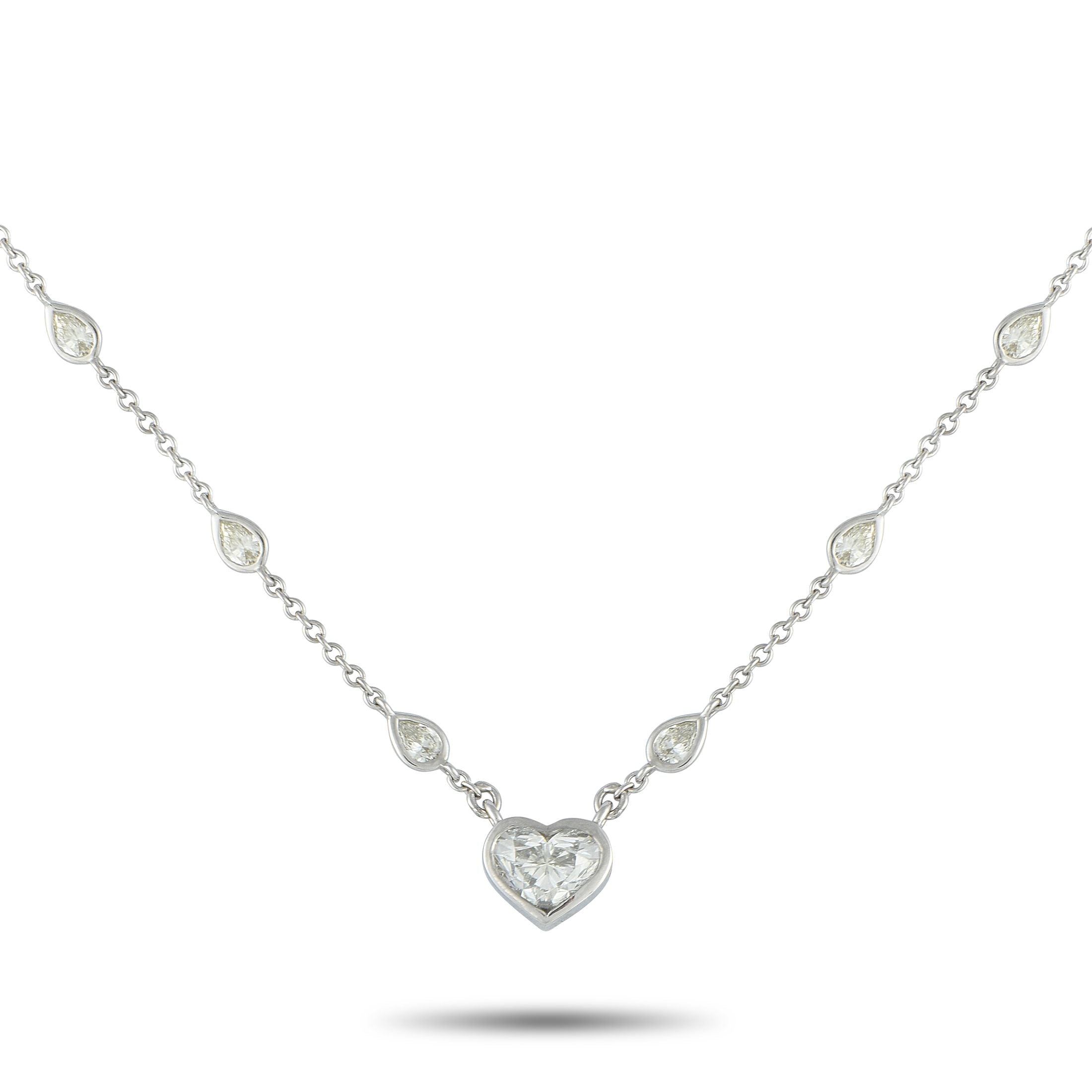 Exclusive 18K White Gold 3.81ct Diamond Heart Necklace MF16-080625 – This stylish necklace will continually make a statement