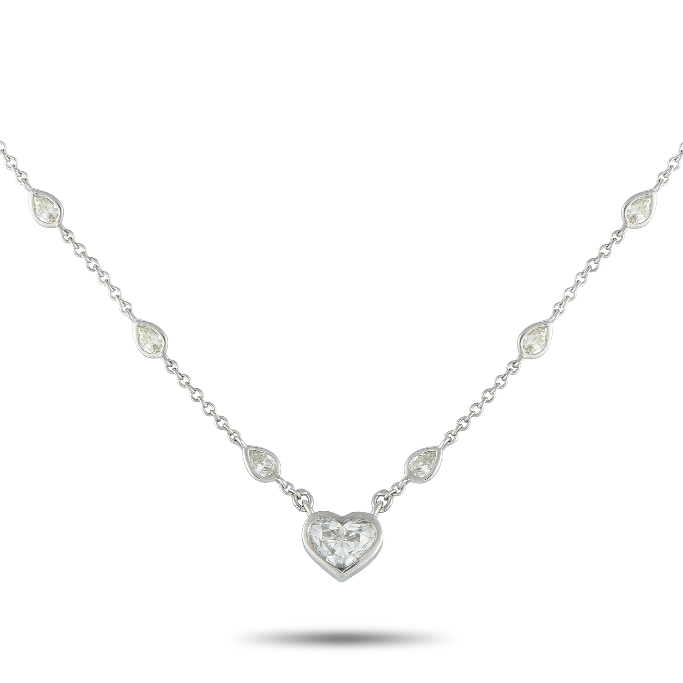Exclusive 18K White Gold 3.81ct Diamond Heart Necklace – This stylish necklace will continually make a statement