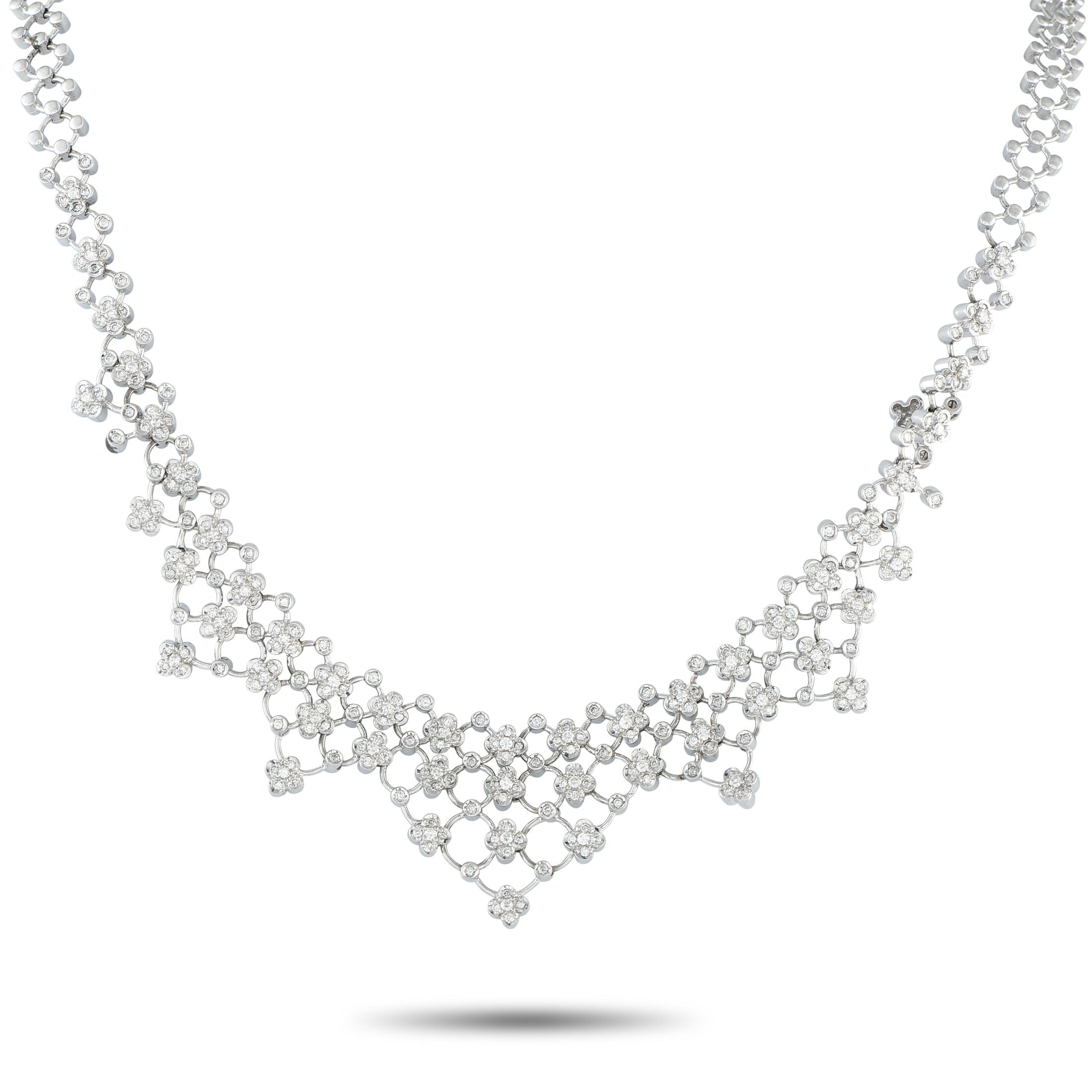 Exclusive 18K White Gold 2.76ct Diamond Necklace - This luxury necklace is delicate and attention-grabbing all at once. Set in 18K White Gold, the elegant openwork design shine