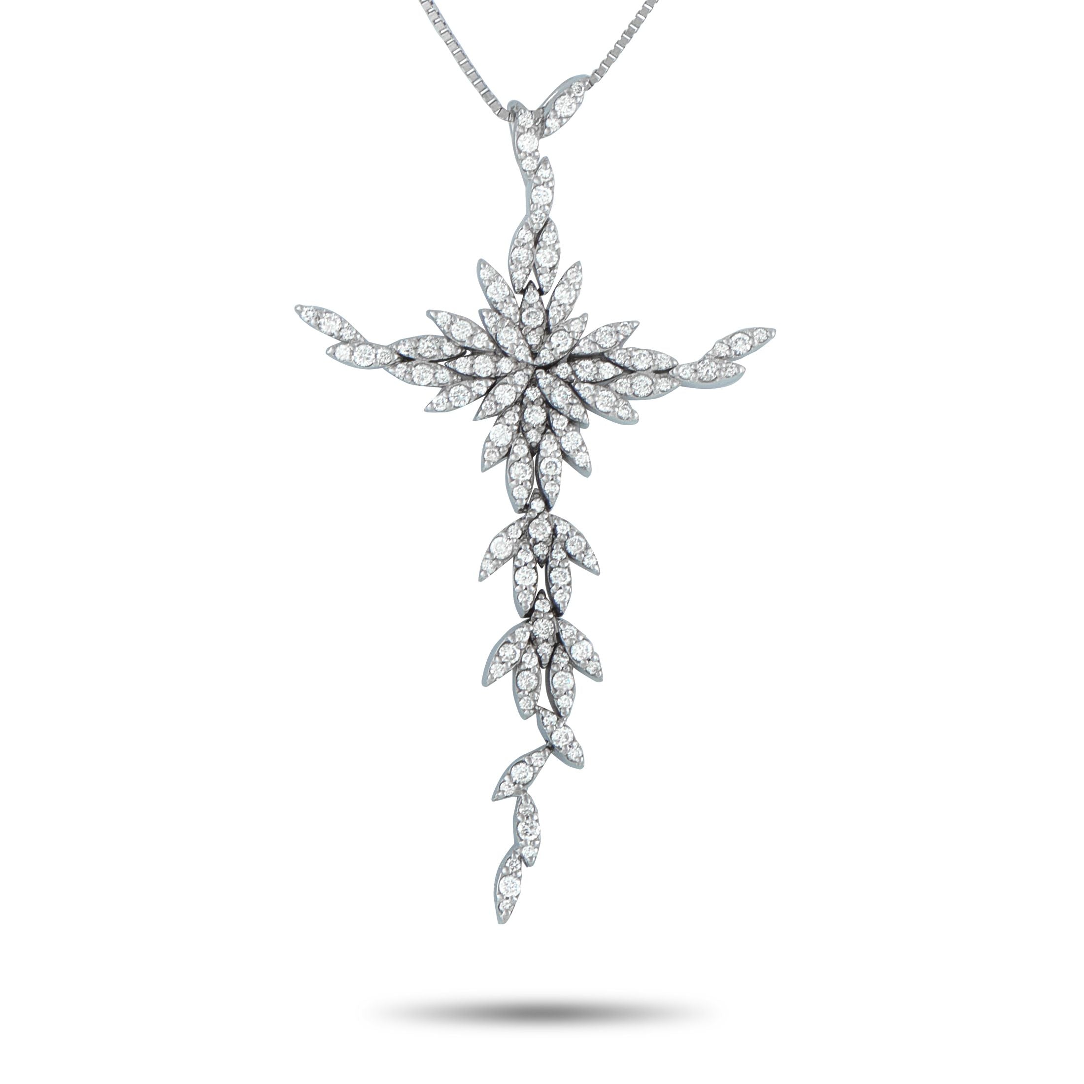 Exclusive 18K White Gold 1.08ct Diamond Cross Pendant Necklace MF22-101025 – This Exclusive  cross necklace evokes a sense of