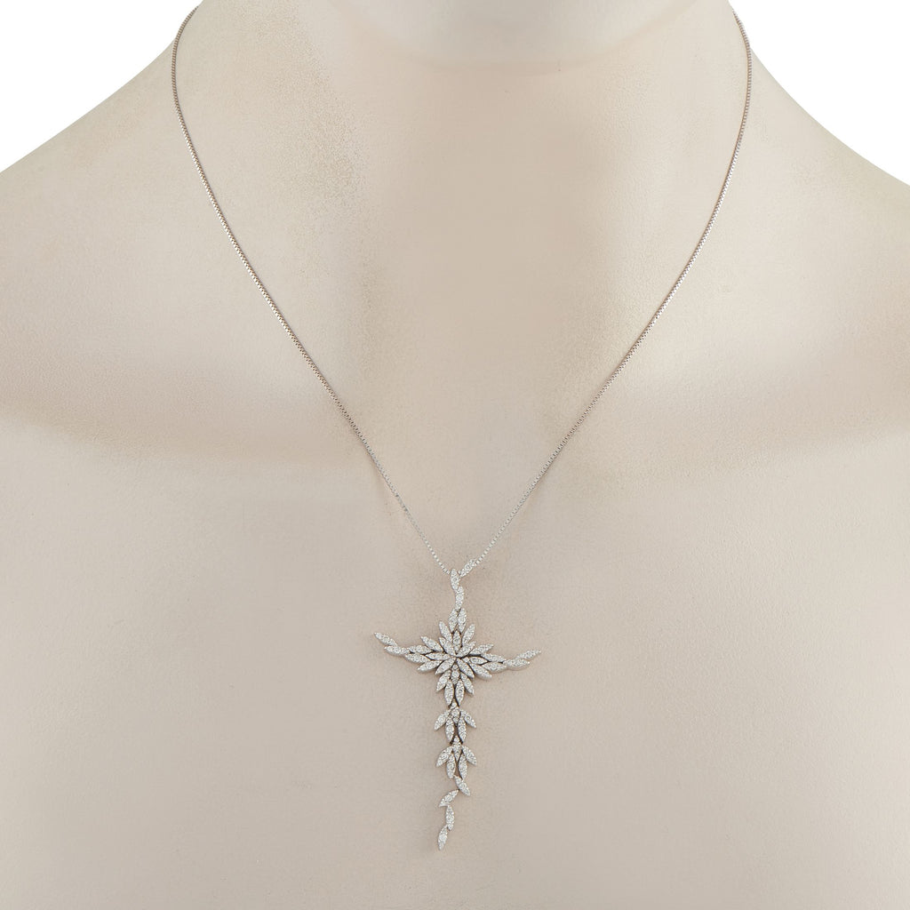 Exclusive 18K White Gold 1.08ct Diamond Cross Pendant Necklace