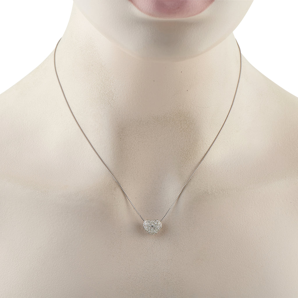 18K White Gold 1.0ct Diamond Pave Heart Necklace