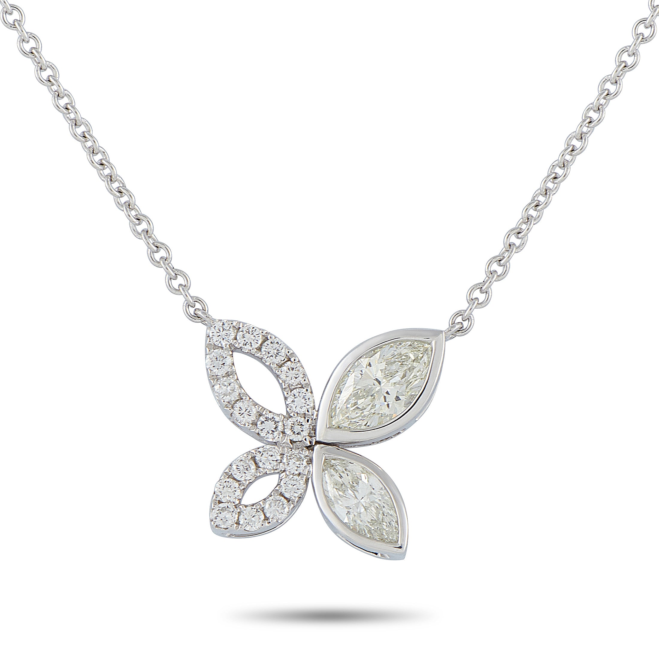 Exclusive 18K White Gold 1.62ct Diamond Butterfly Necklace – Crafted in polished white gold, this butterfly necklace is defin