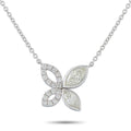 White gold butterfly diamond necklace with marquise stones and teardrop petals
