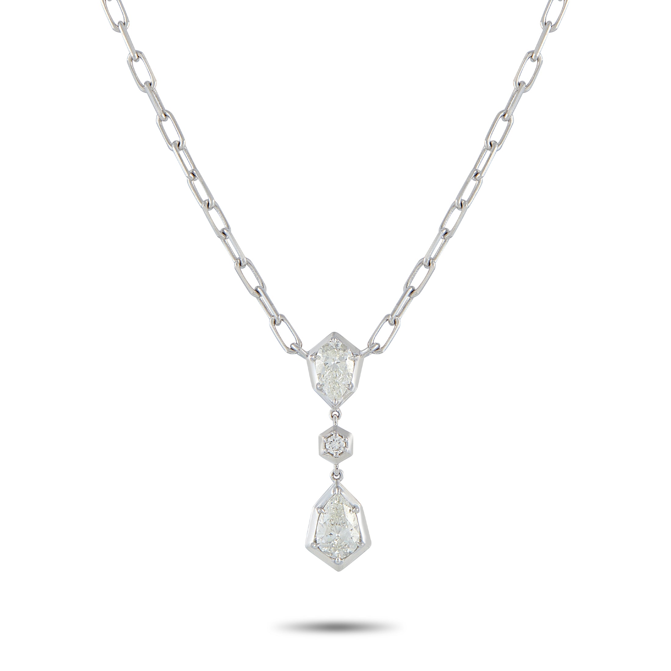 Exclusive 18K White Gold 1.32 ct Diamond Necklace – Geometry leads the design, with every stone in this necklace positioned t