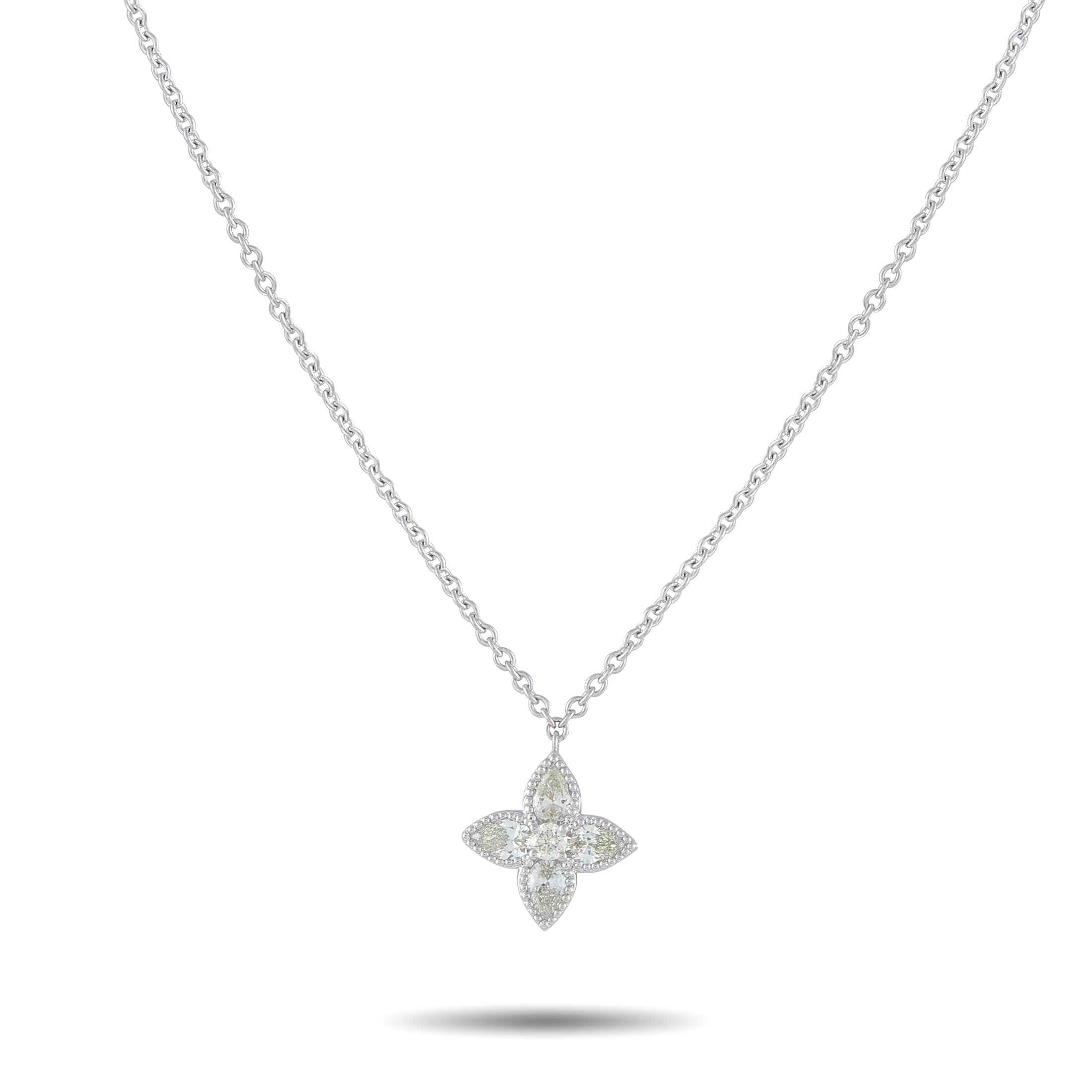 18K White Gold 0.73ct Diamond Quatrefoil Necklace