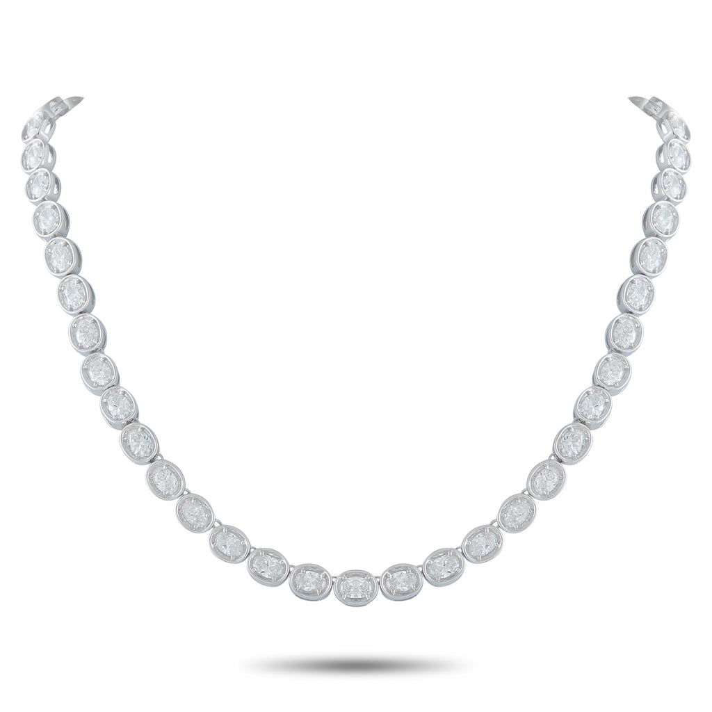 18K White Gold 20.8 ct Diamond Oval Link Necklace