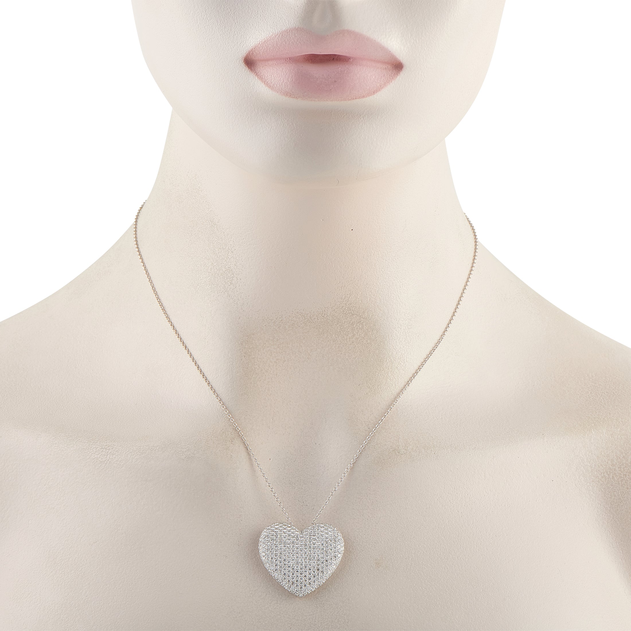 18K White Gold 3.10ct Diamond Heart Necklace