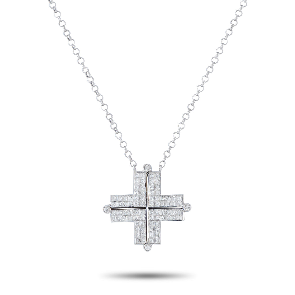 18K White Gold 1.50ct Diamond Cross Necklace