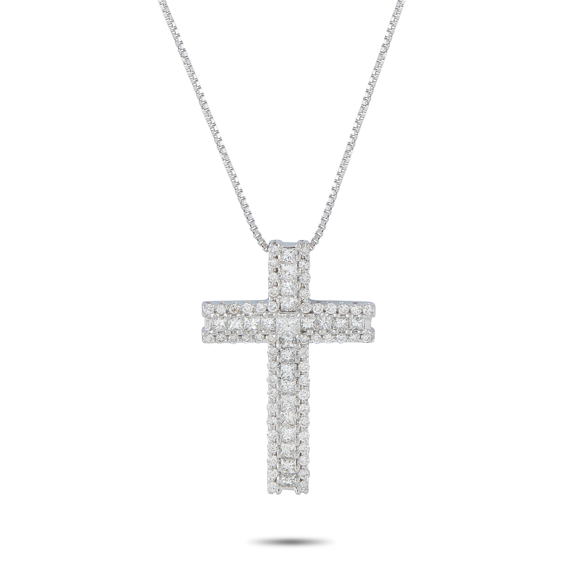 18K White Gold 1.75ct Diamond Cross Pendant