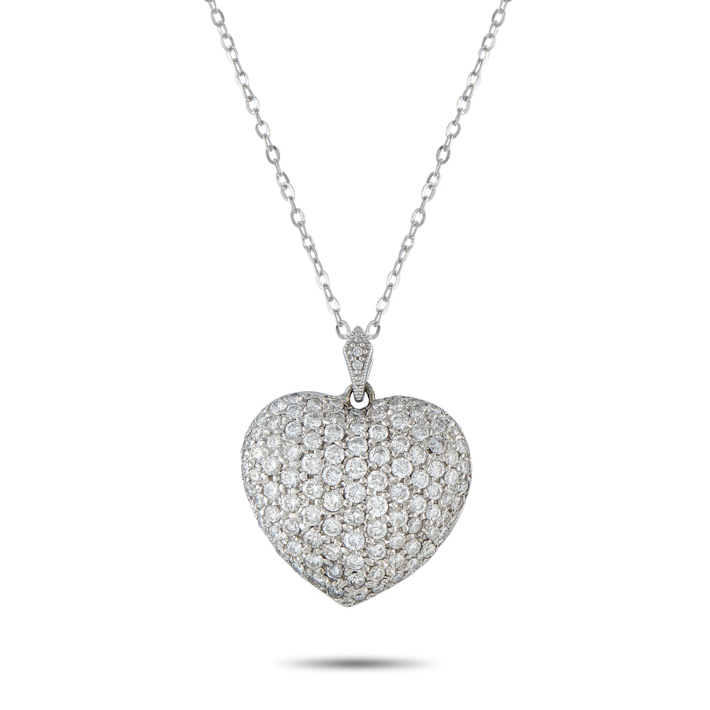 14K White Gold 4.0ct Diamond Heart Pendant