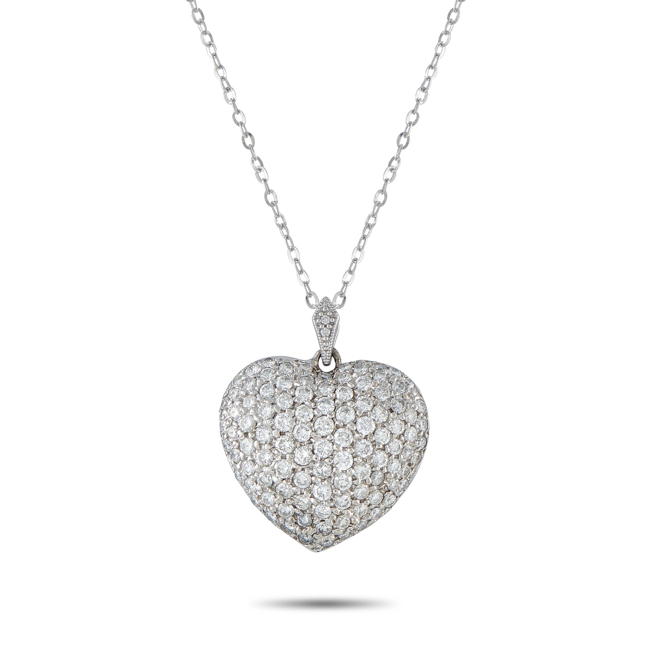 14K White Gold 4.0ct Diamond Heart Pendant