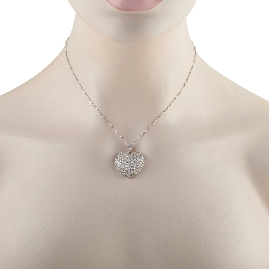 14K White Gold 4.0ct Diamond Heart Pendant