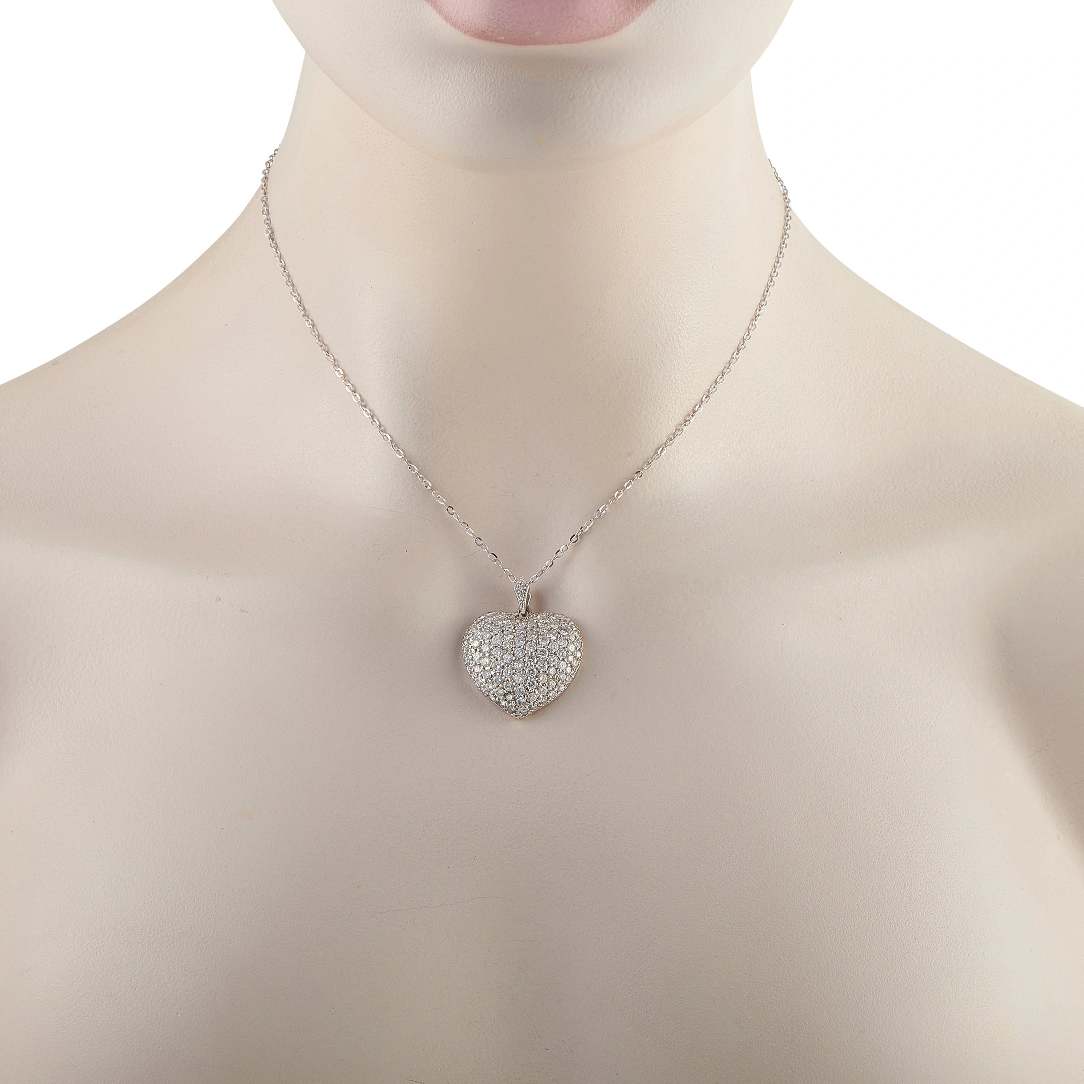 14K White Gold 4.0ct Diamond Heart Pendant