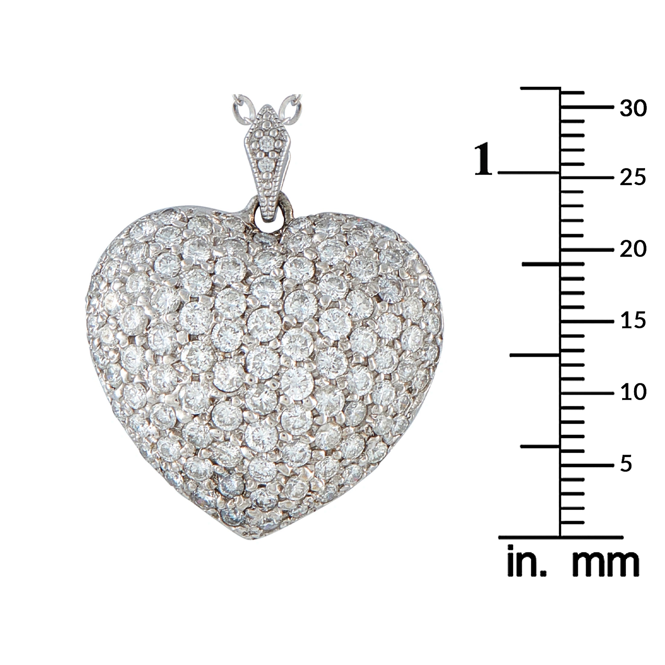 14K White Gold 4.0ct Diamond Heart Pendant