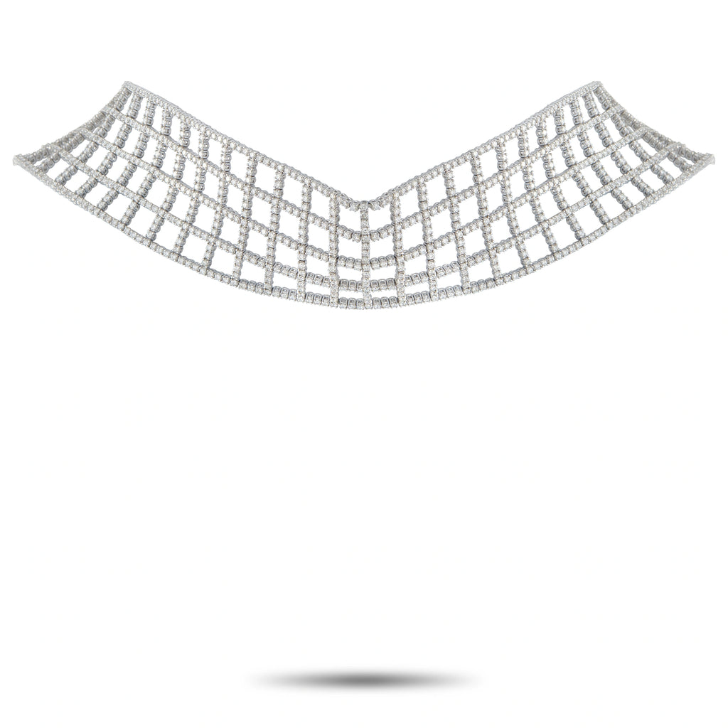 18K White Gold 25.20ct Diamond Lattice Choker Necklace
