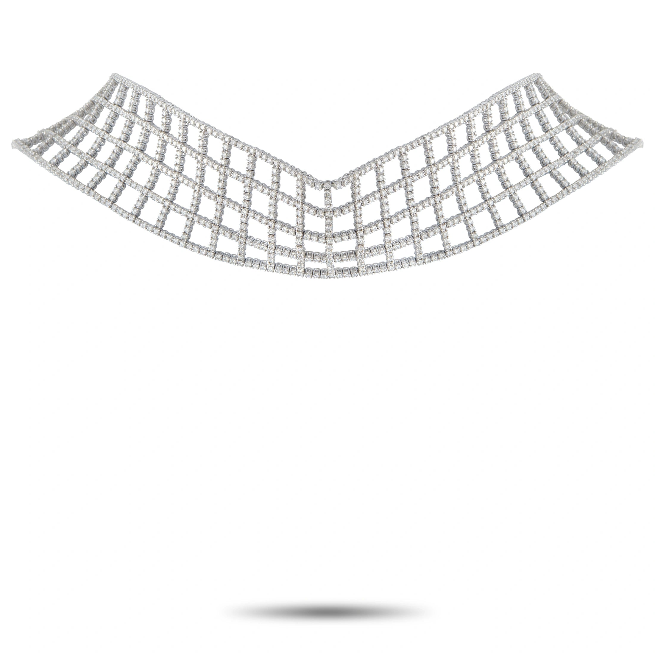 18K White Gold 25.20ct Diamond Lattice Choker Necklace