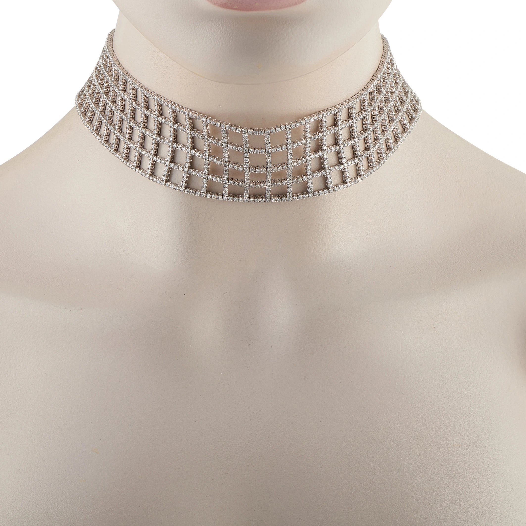18K White Gold 25.20ct Diamond Lattice Choker Necklace