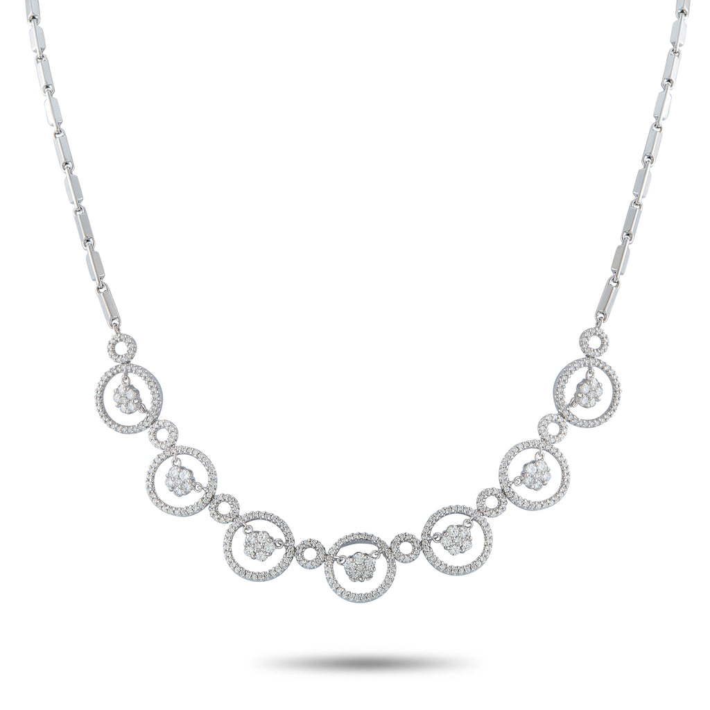 18K White Gold 2.45ct Diamond Circle Link Necklace