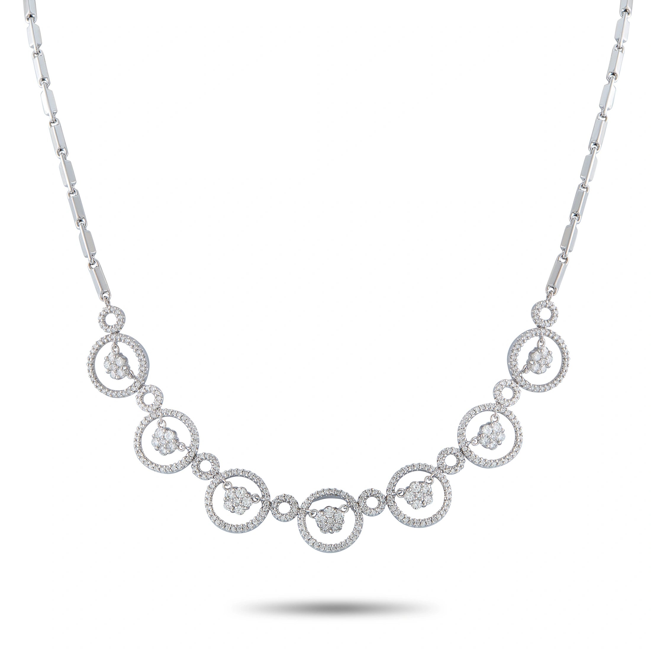 18K White Gold 2.45ct Diamond Circle Link Necklace