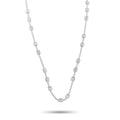 18K white gold diamond station necklace with rectangular station links, clasp visible