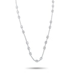18K white gold diamond station necklace with rectangular station links, clasp visible