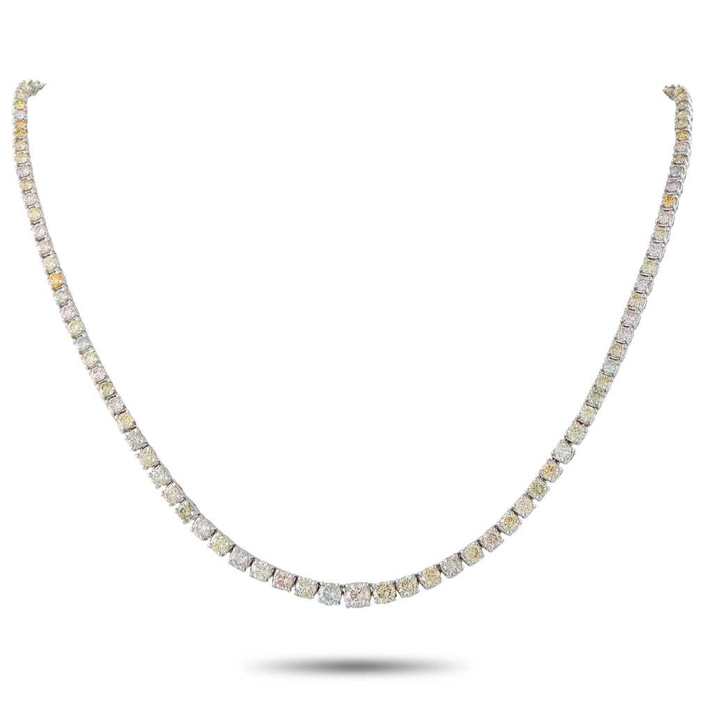 18K White Gold 11.0ct Fancy Color Diamond Tennis Necklace