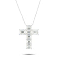 18K white gold diamond cross pendant with baguette-cut stones on a fine chain