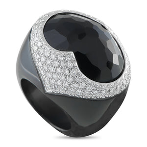 18K White Gold 1.70ct Diamond and Onyx Dome Cocktail Ring