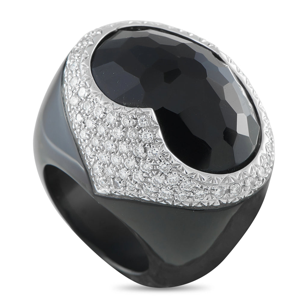 18K White Gold 1.70ct Diamond and Onyx Dome Cocktail Ring
